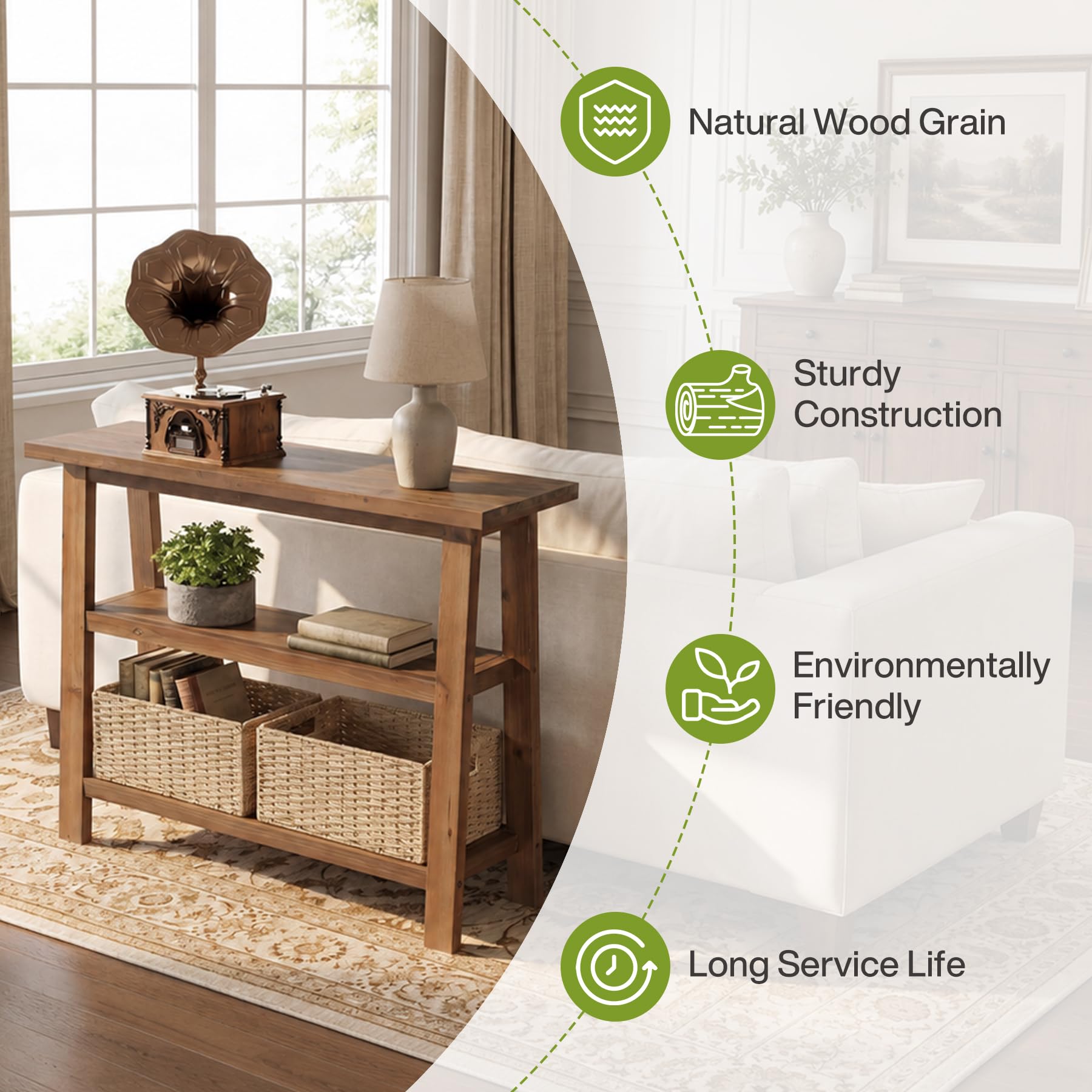 LITTLE TREE Solid Wood Console Table with Storage for Entryway, 41.34-Inch Small Farmhouse Sofa Table with 2-Tier Shelf for Living Room, Hallway, Entrance, Rustic Brown