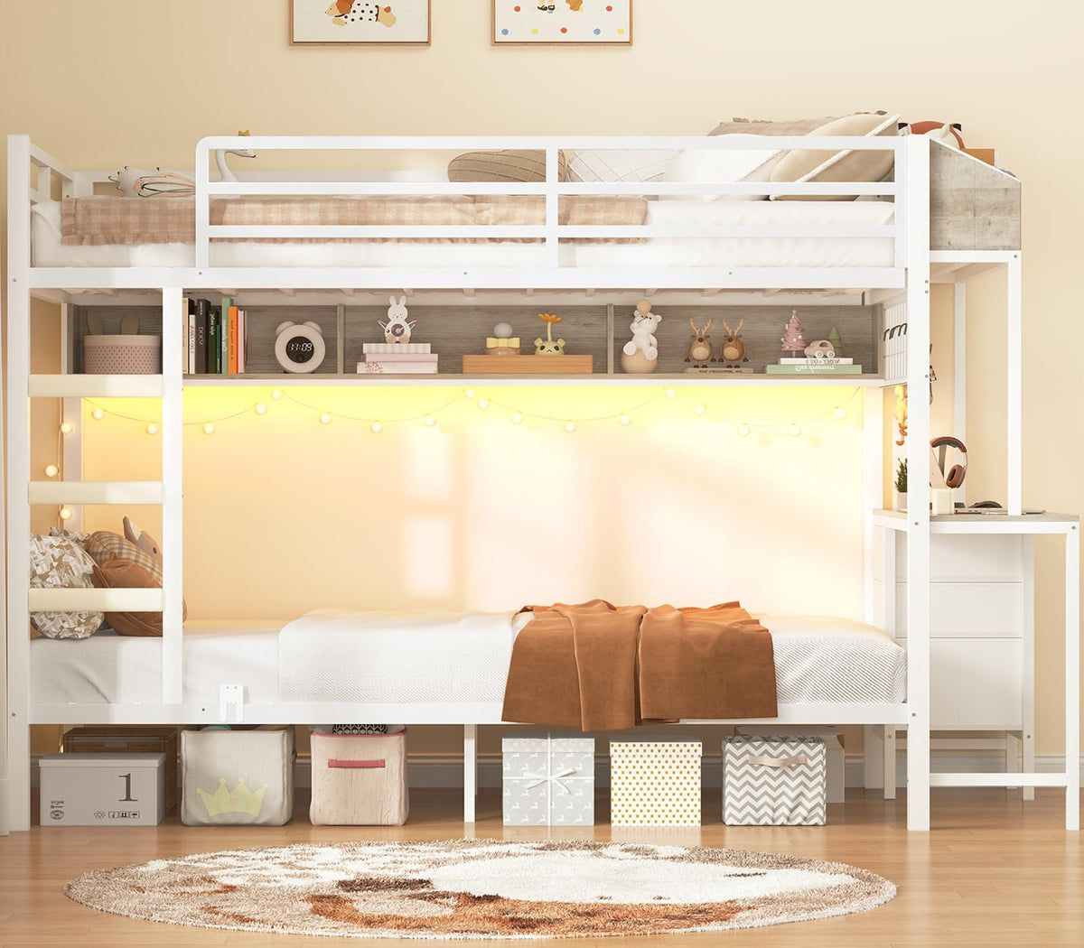 Twin Bunk Bed with Desk & Storage