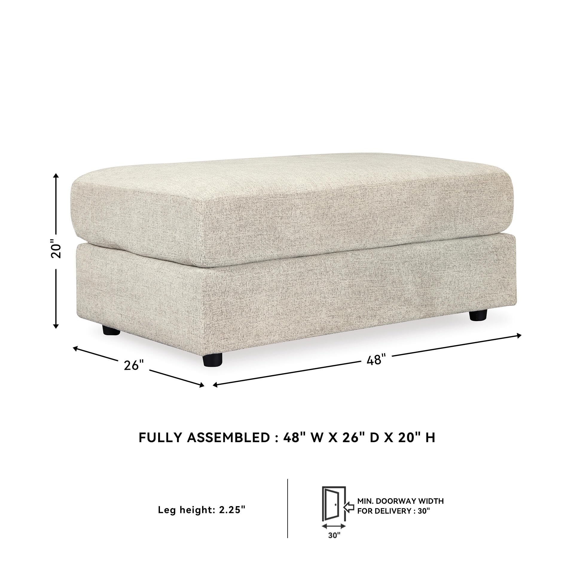 Signature Design by Ashley Soletren Contemporary Chenille Oversized Ottoman, Off-White