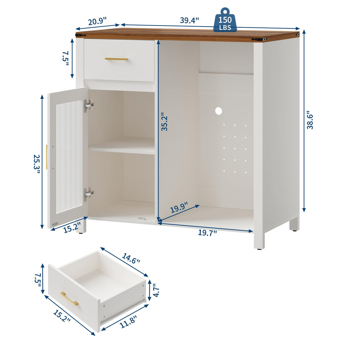 Garvee Coffee Bar Cabinet with Fridge Space, Mini Fridge Stand, White