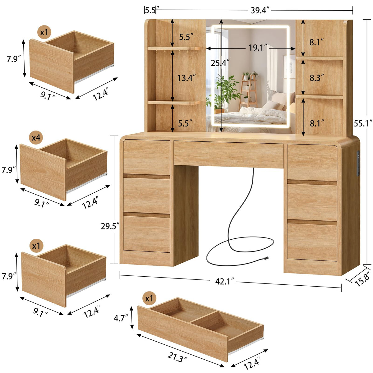 7-Drawer LED Makeup Vanity