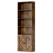 Shoueryaes Bookshelf, 6-Tier Floor Bookcase with 2 Bottom Doors, 9.29"x23.62"x70.86", Storage Cabinet Bookshelves for Home Office, Living Room, Bedroom-Brown