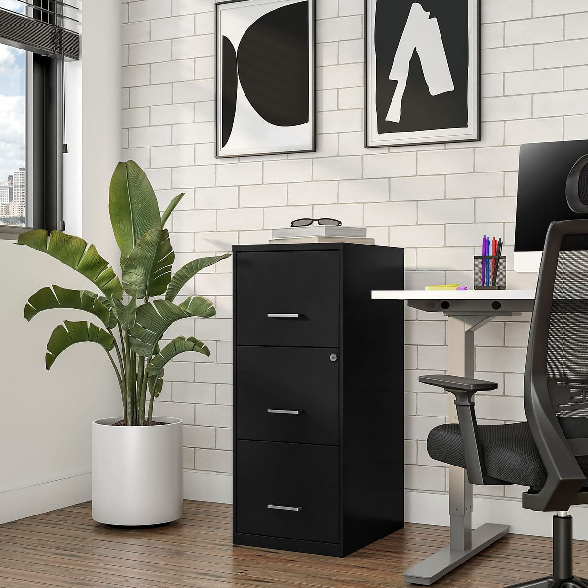 Staples Vertical File Cabinet, 3-Drawer, Letter/Legal, Locking, Black