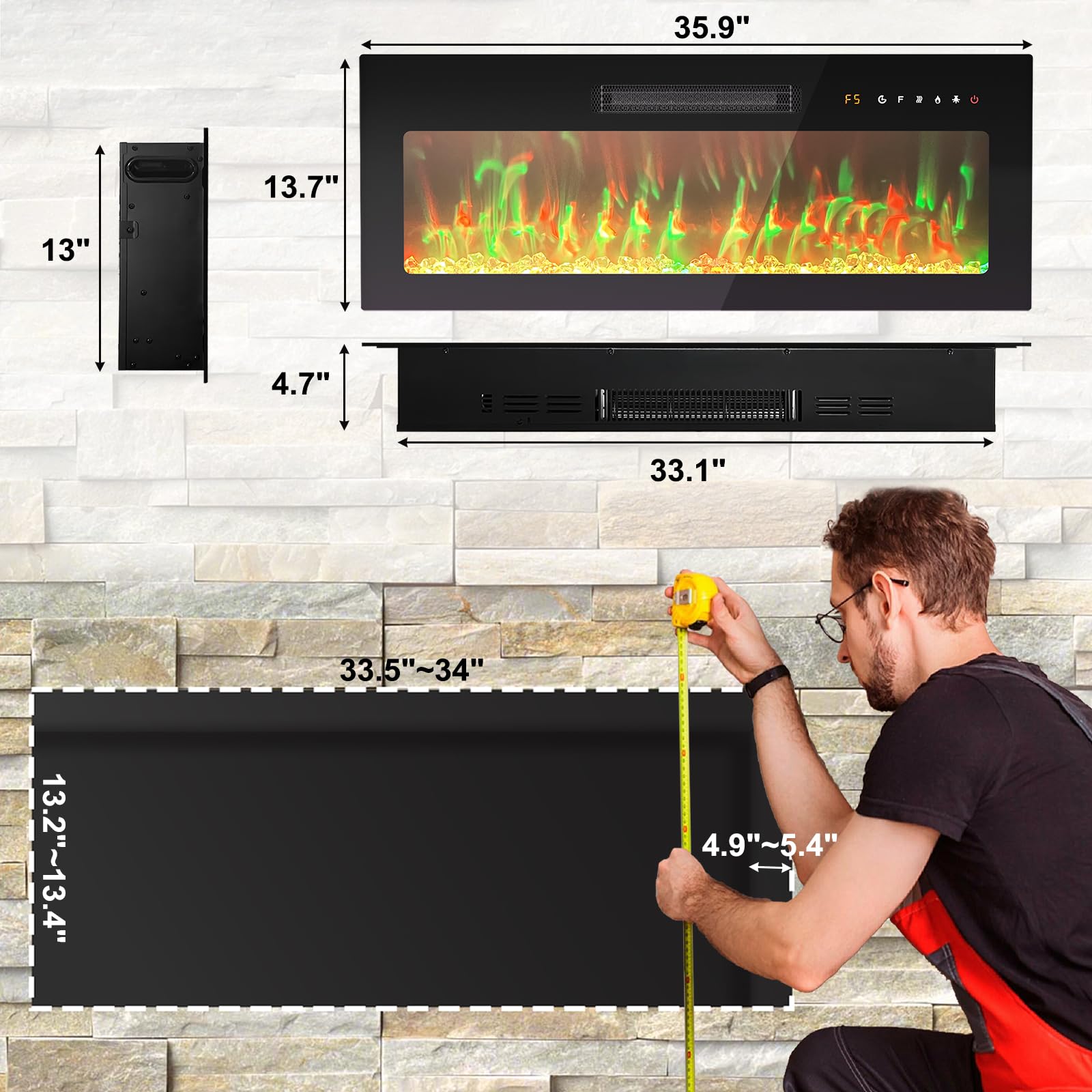 Wall-Mounted Electric Fireplace with Remote