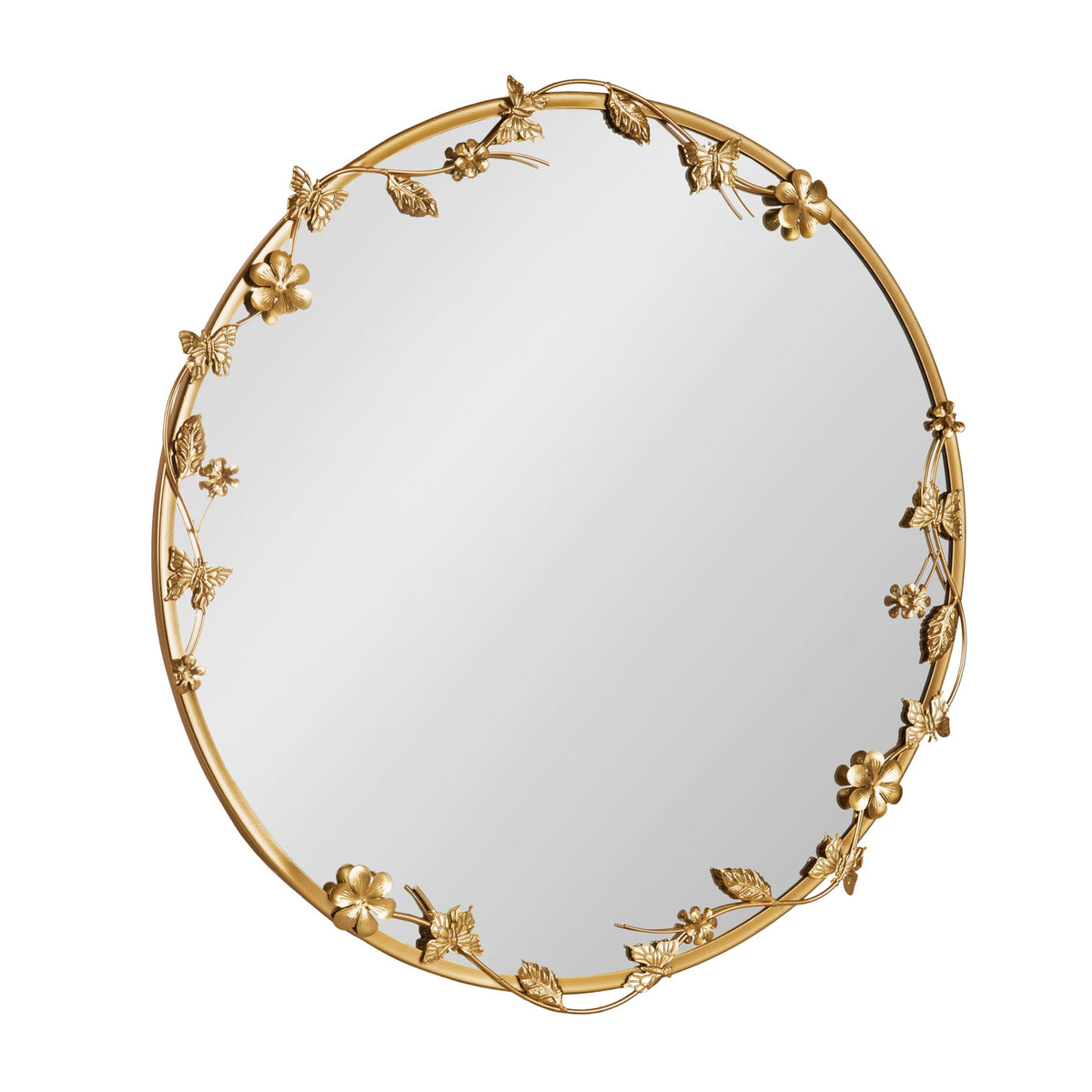 Gold Floral Round Wall Mirror