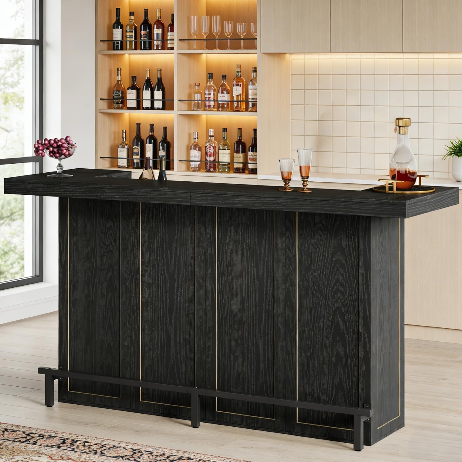 Tribesigns 70.9" Extra Large Bar Table, 4-Tier Storage Home Bar with Wine Glass Rack & Footrest, 2-in-1 Kitchen Island & Pub Table, Wooden Bar Unit for Kitchen, Living Room, Party