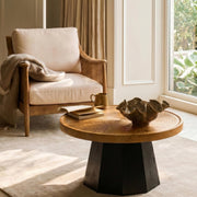 LITTLE TREE Round Coffee Table for Living Room, 31.5-Inch Farmhouse Center Table, Modern Circle Wooden Tea Tables for Office, Small Space, Reception, Brown