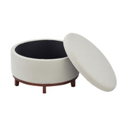 Christopher Knight Home Inla Modern Round Ottoman with Storage for Living Room, Lift-Lid Storage Ottoman Coffee Table, Boucle Upholstered Ottoman Foot Rest, Wooden Toy Box Storage, Light Beige+Brown