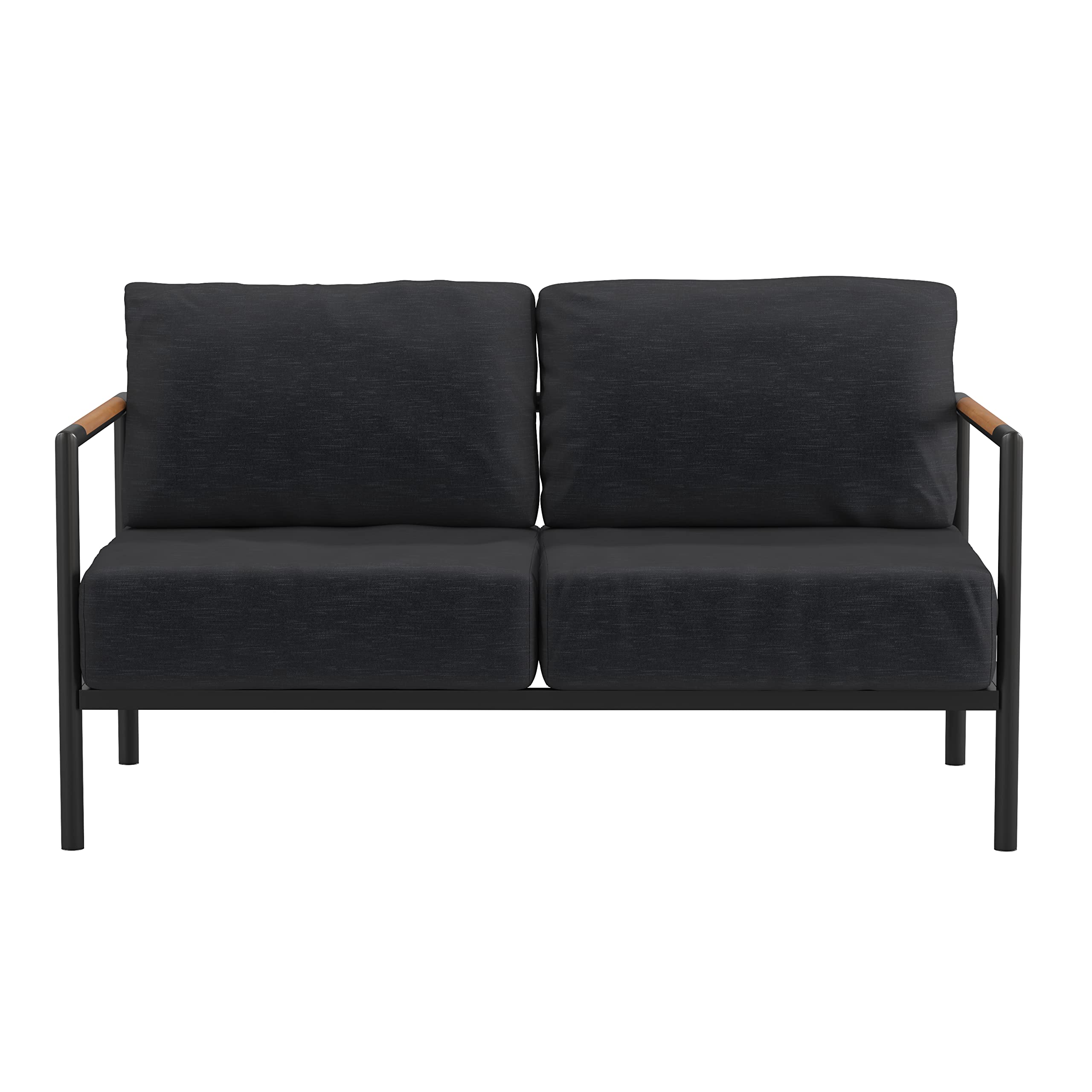 Outdoor Aluminum Loveseat with Teak Accents & All-Weather Cushions