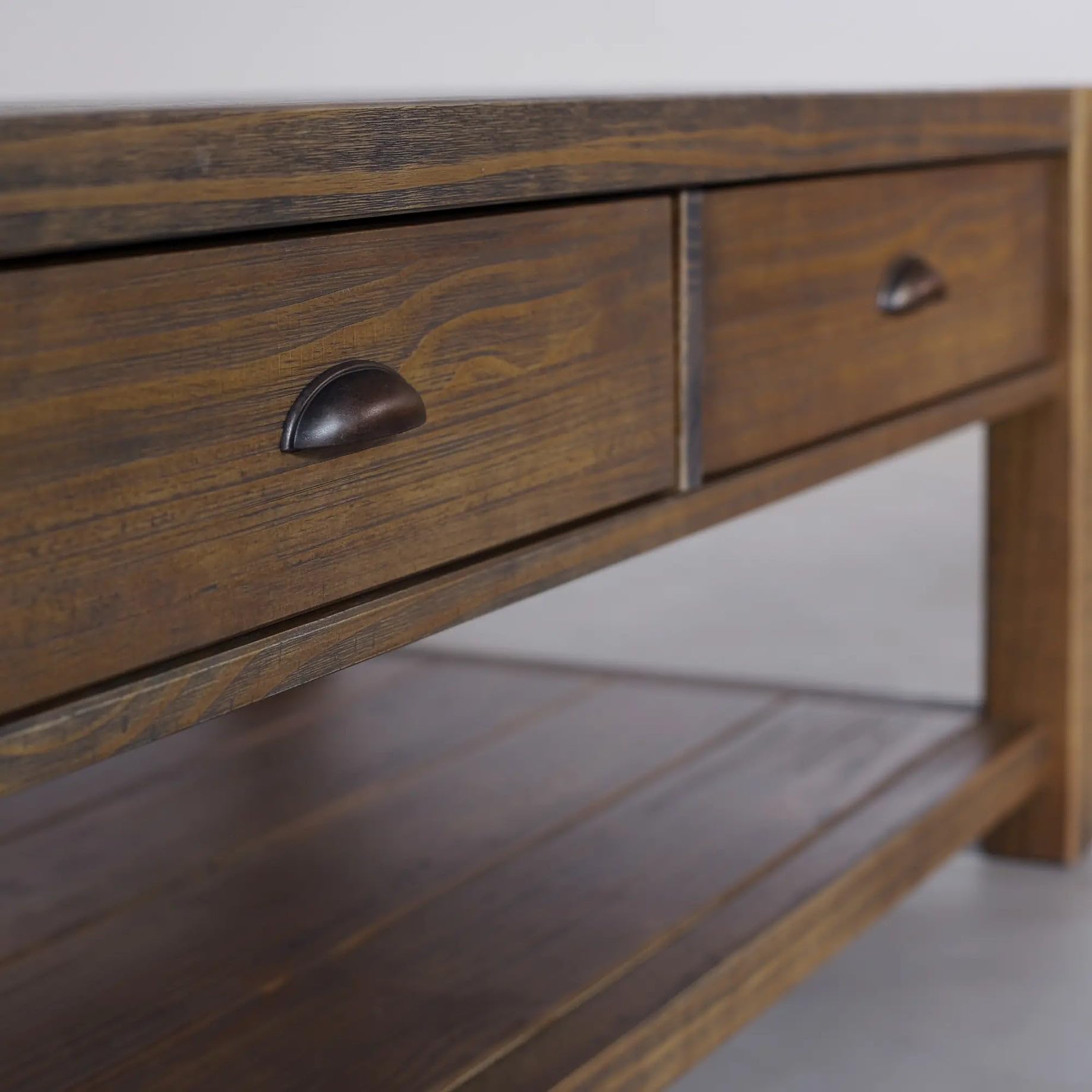 Grain Wood Furniture Montauk Coffee Table, Solid Wood with a Rustic Walnut Finish