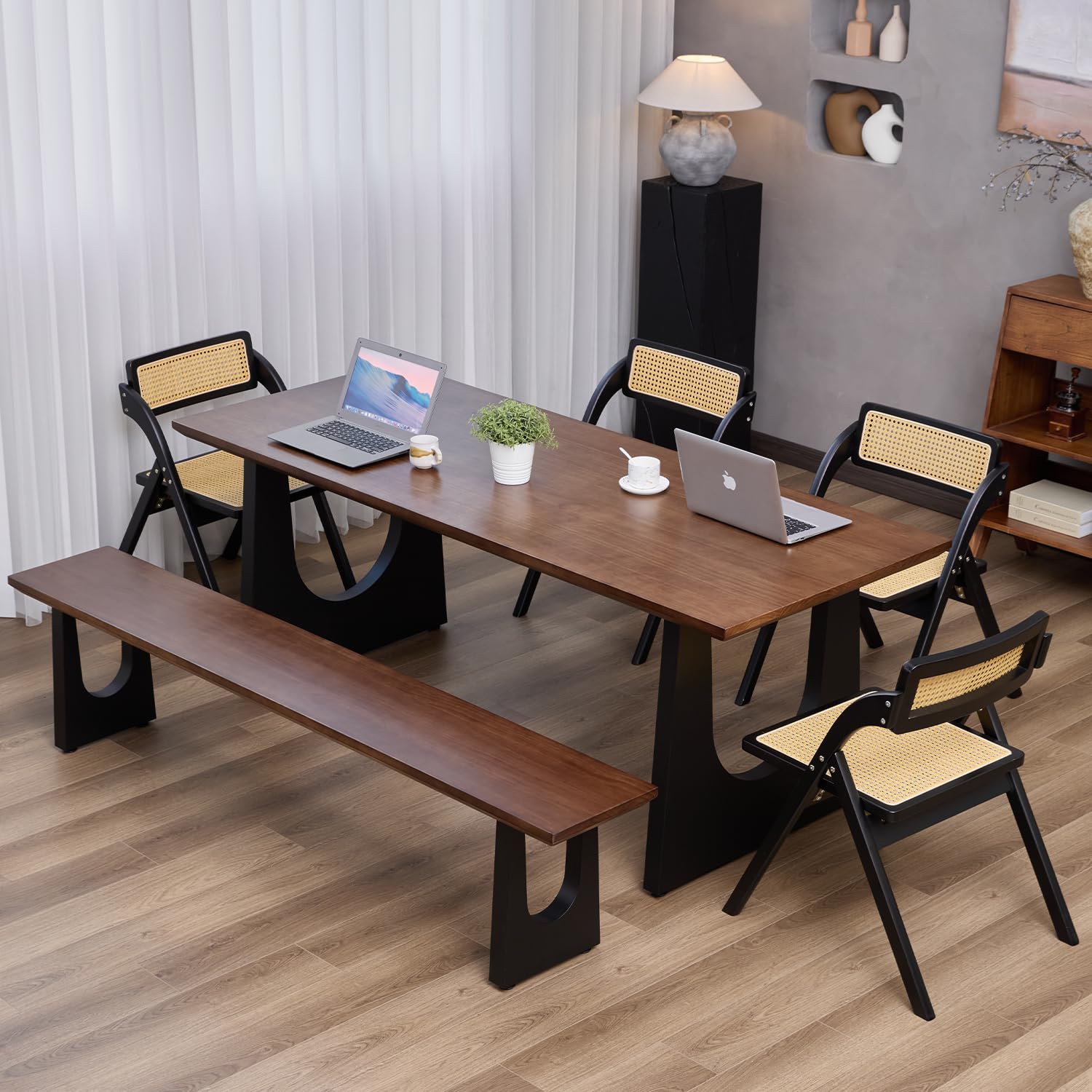 Solid Wood Bench with Metal U-Shaped Legs
