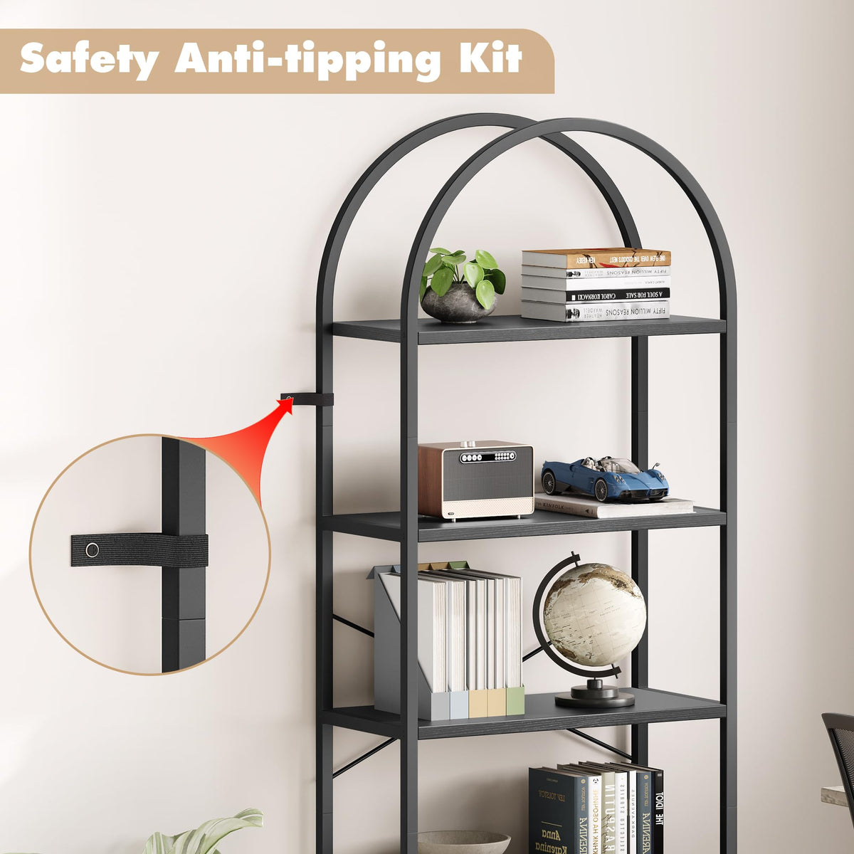 5-Tier Arched Bookcase with Metal Frame