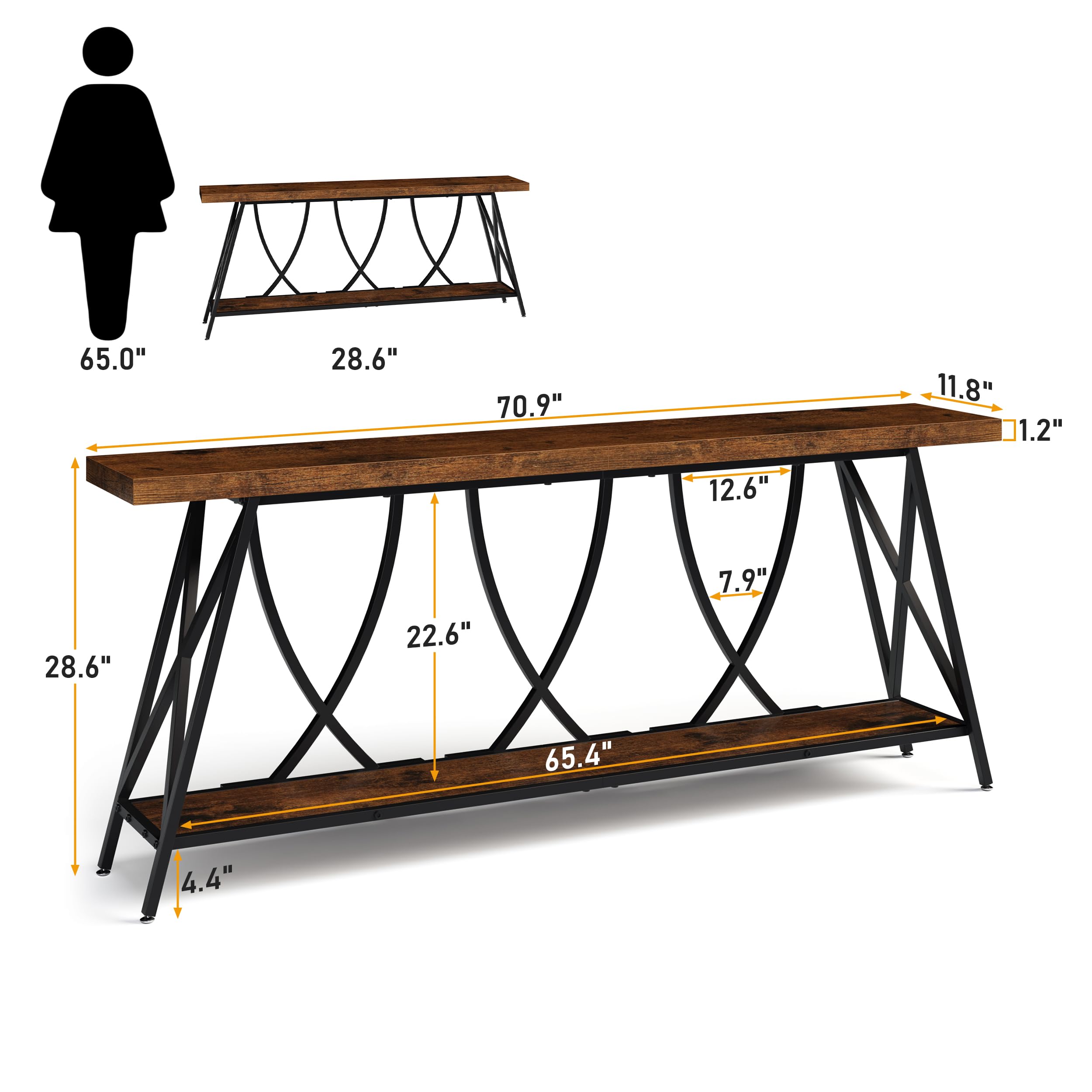 JUSTOGO 70.9" Narrow Console Table for Entryway, Industrial Long Sofa Table Behind Couch, Farmhouse Hallway Table with Storage for Living Room, Entrance, Foyer, Rustic Brown