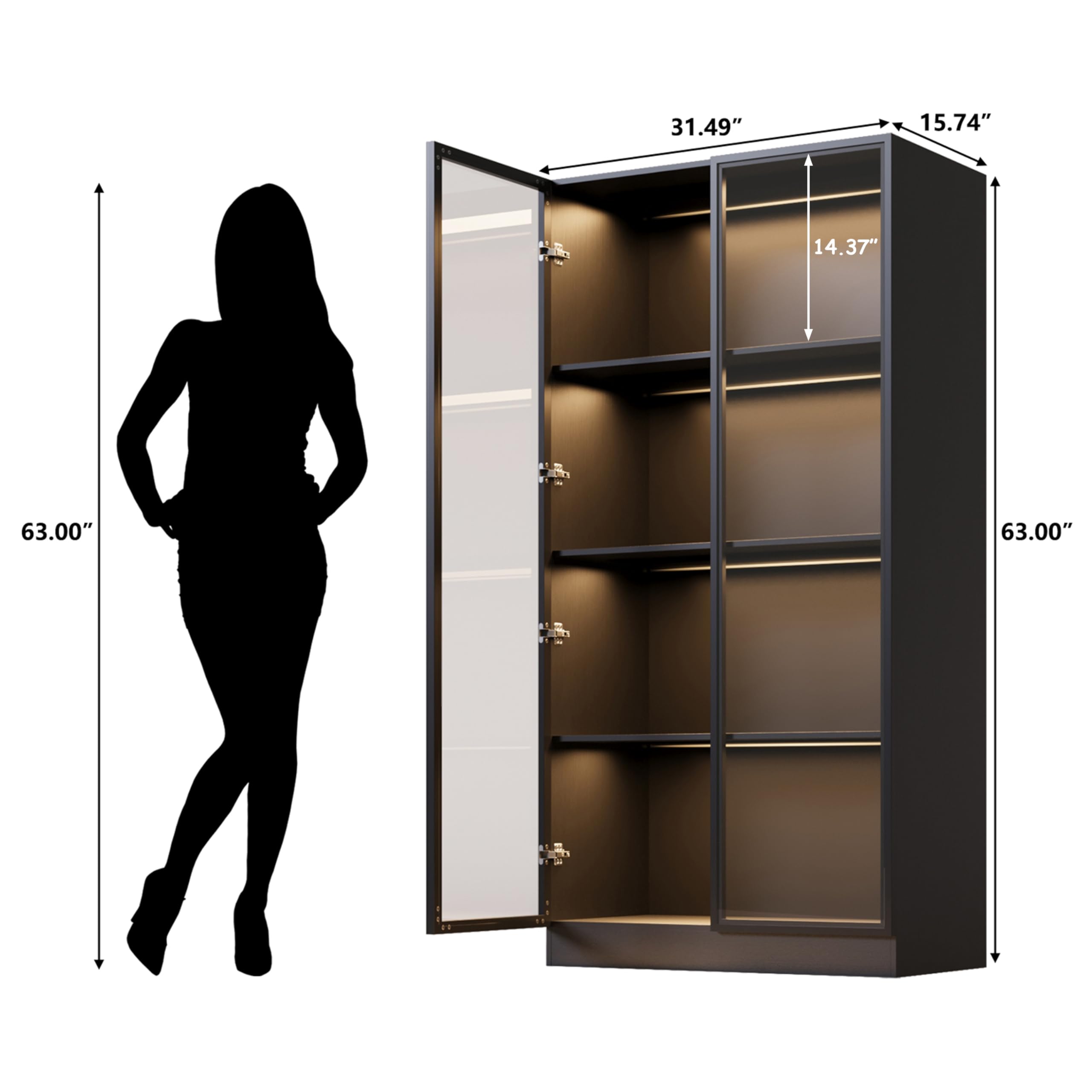 Glass Door Display Cabinet with LED Lights