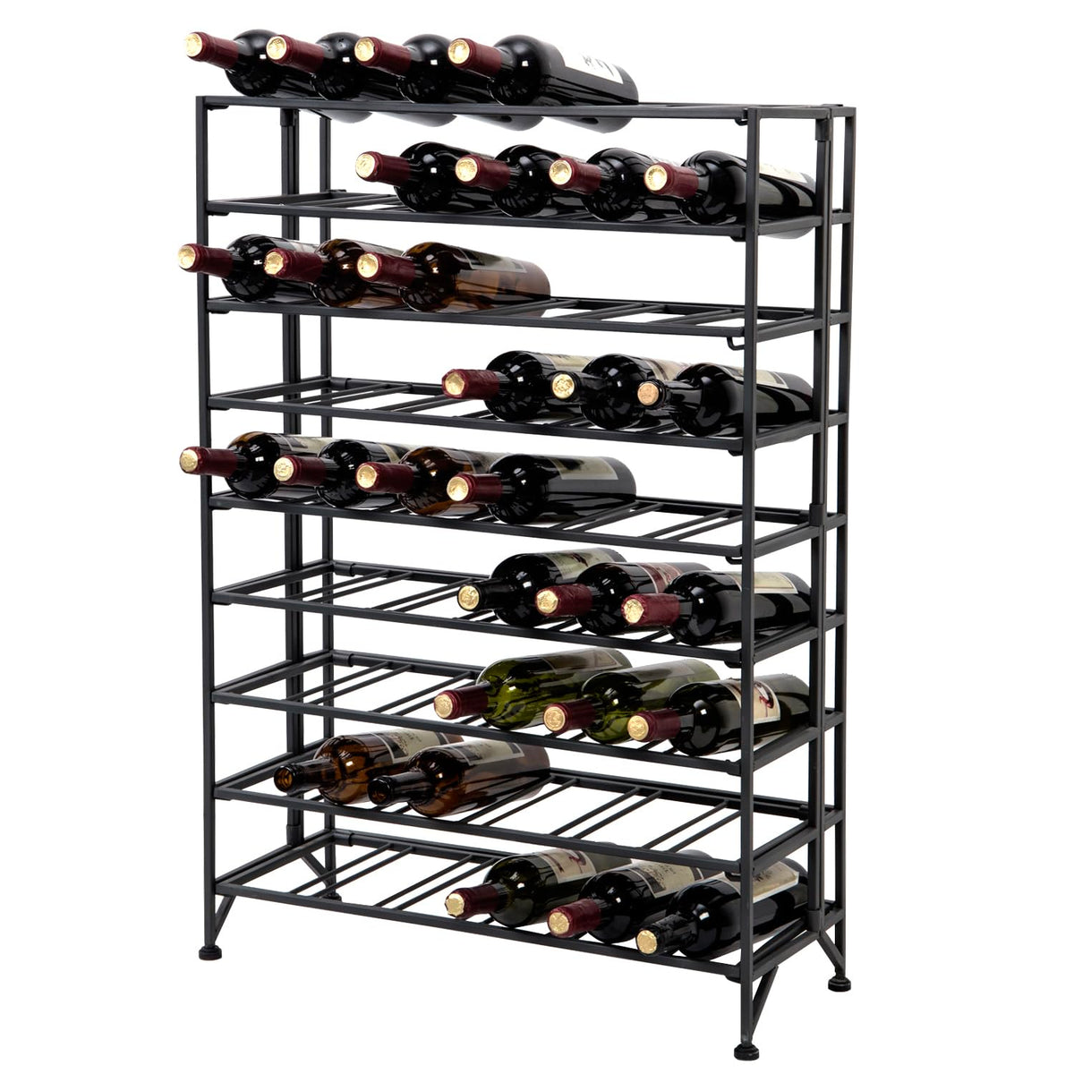 MyGift Gray Metal Wine Rack Floor Stand 9 Tier Bottle Storage Shelf