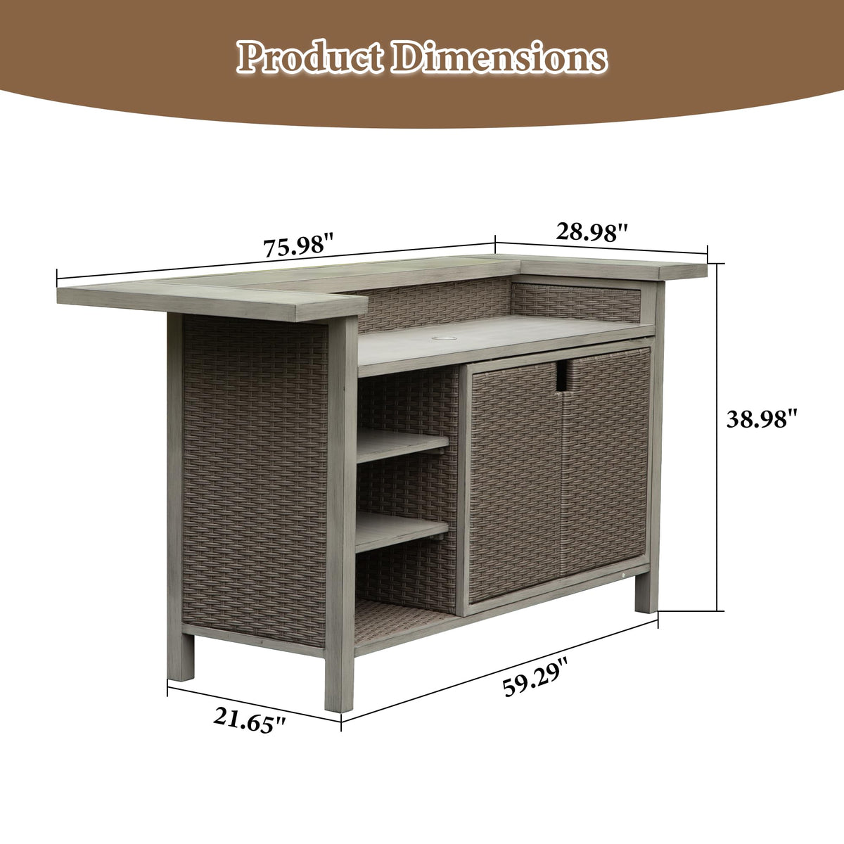 Outdoor Wicker Bar Table with Storage