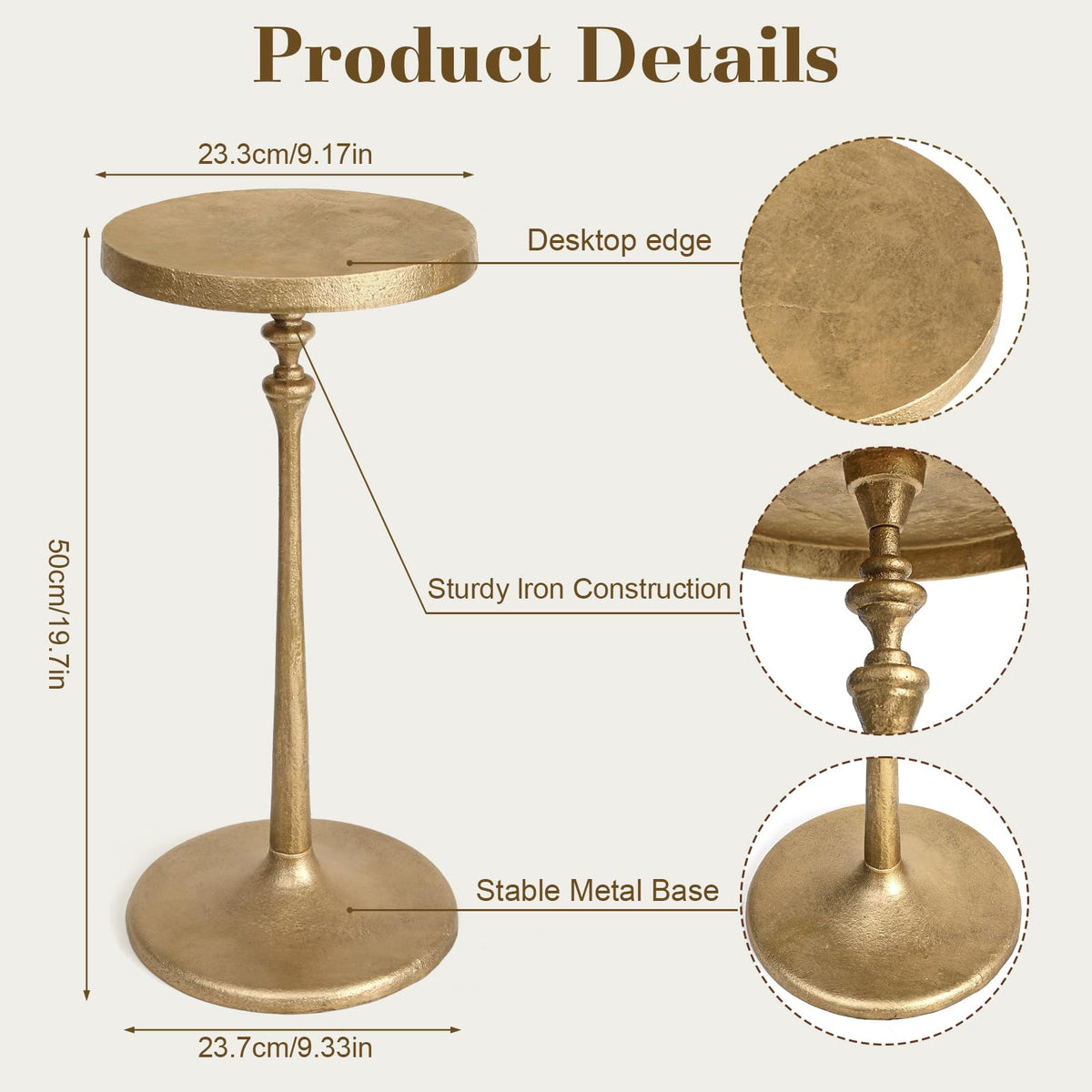 SUJUN Vintage Brass Cast Iron Side Table Round Accent Table for Living Room