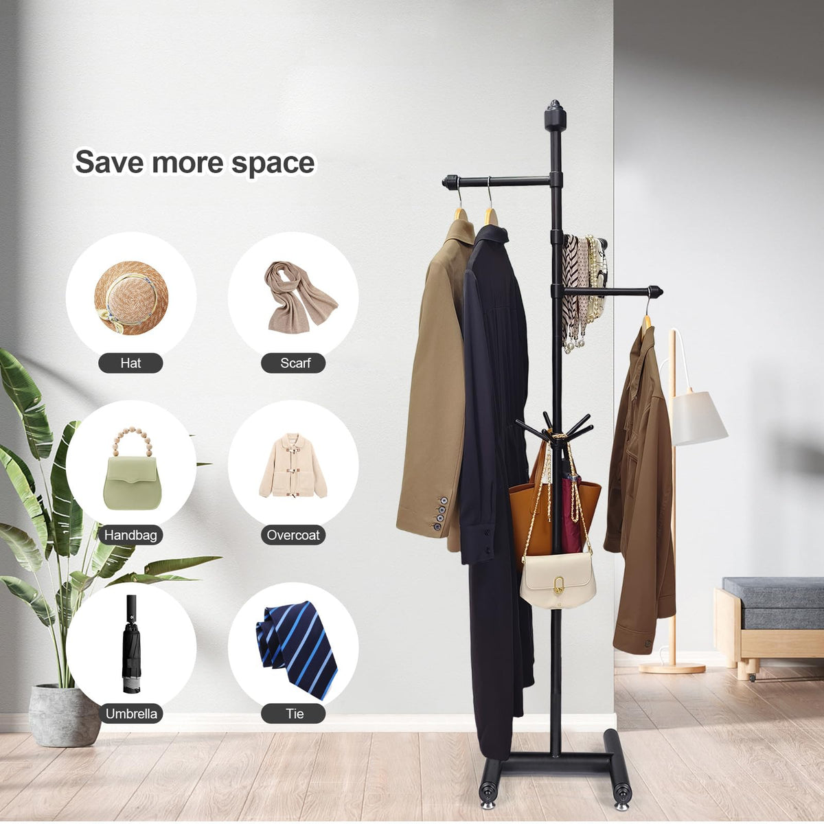 Adjustable Metal Coat Rack with Wheels