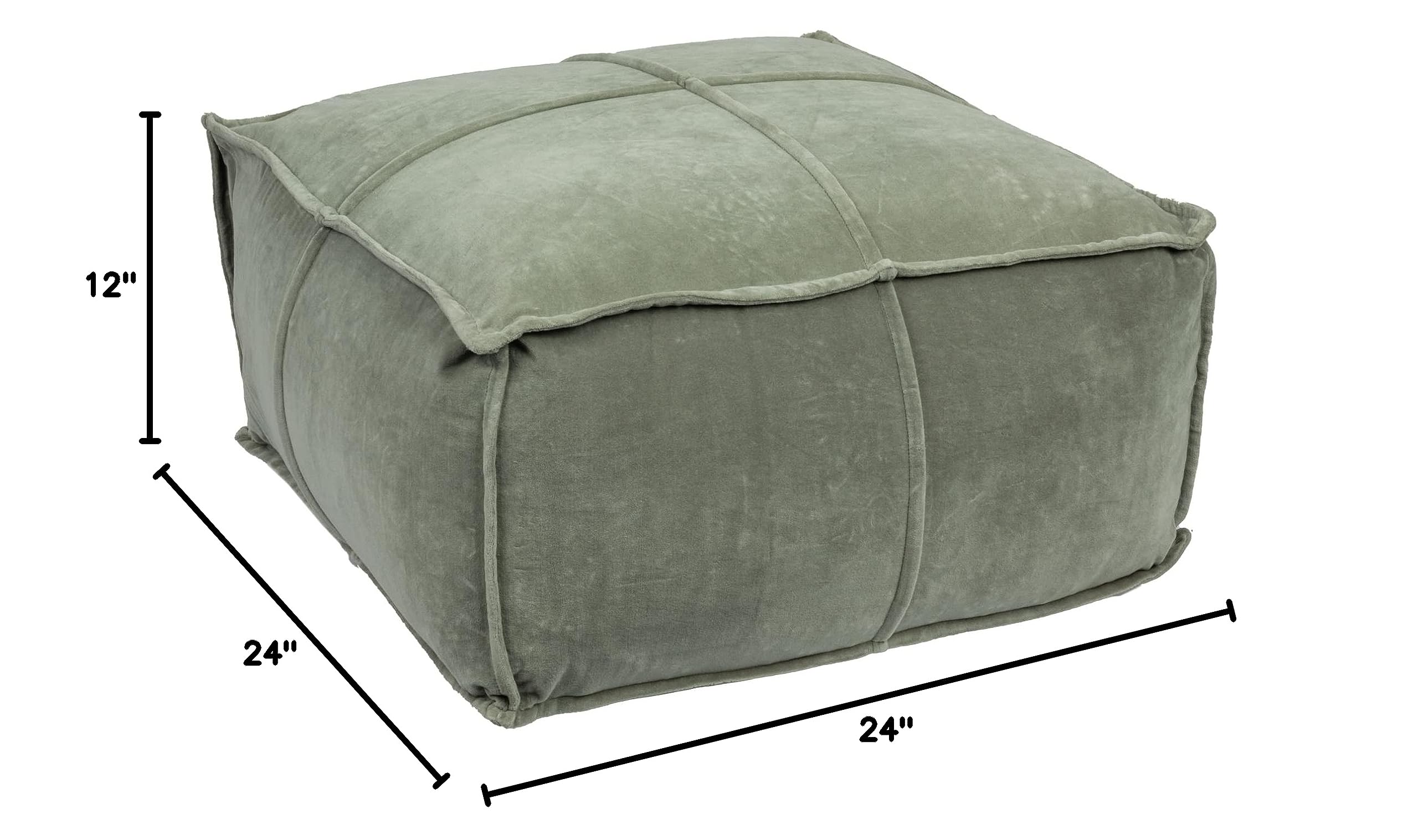 Creative Co-Op Square Cotton Velvet Pouf with Piped Detail, Sage Green
