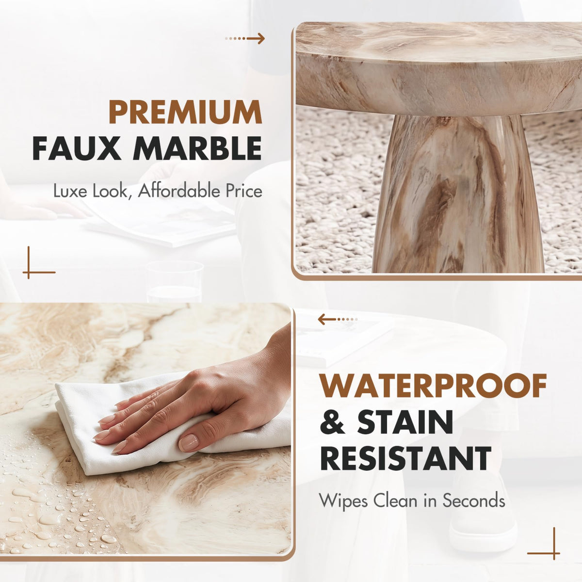 Triangular Marble-Look Coffee Table