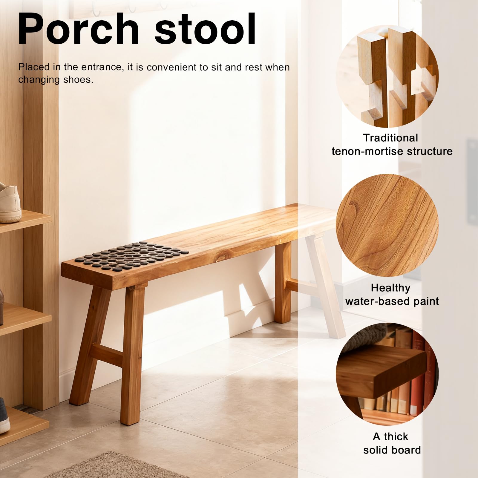 Solid Wood Farmhouse Entryway Bench