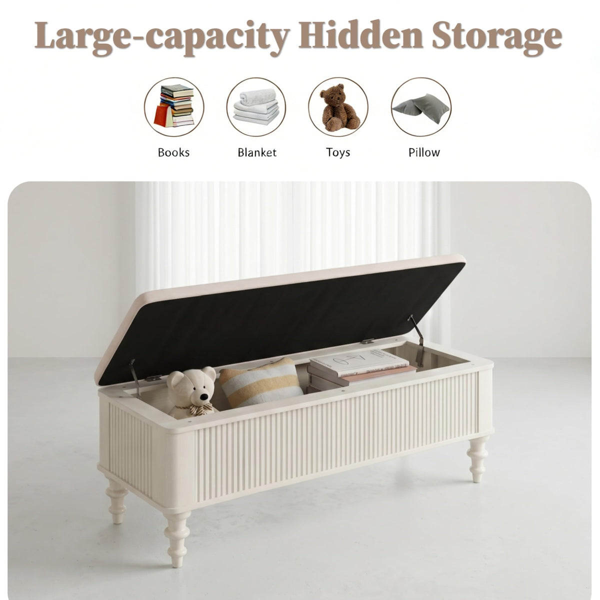 Solid Wood Upholstered Storage Bench