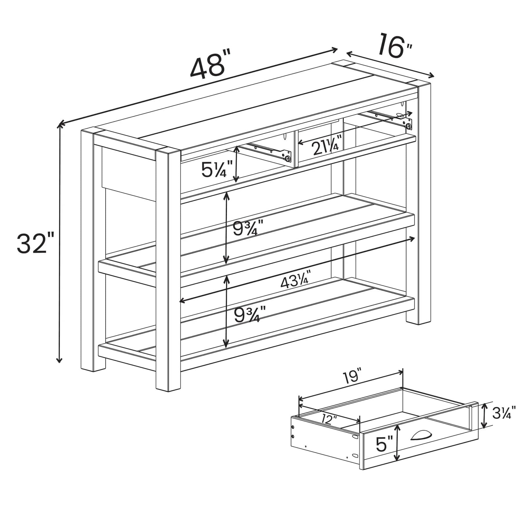 Solid Wood Console Table with Drawers & Shelves