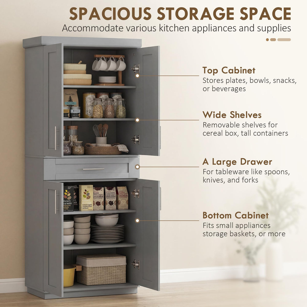 Gray Kitchen Pantry Cabinet