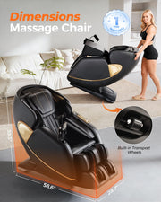 HaiyoHBED 2026 4D Massage Chair Full Body, PU Leather Zero Gravity Heated Back Foot Hand Massage Recliner, AI Voice Control, Office and Living Room Furniture, Portable - Black