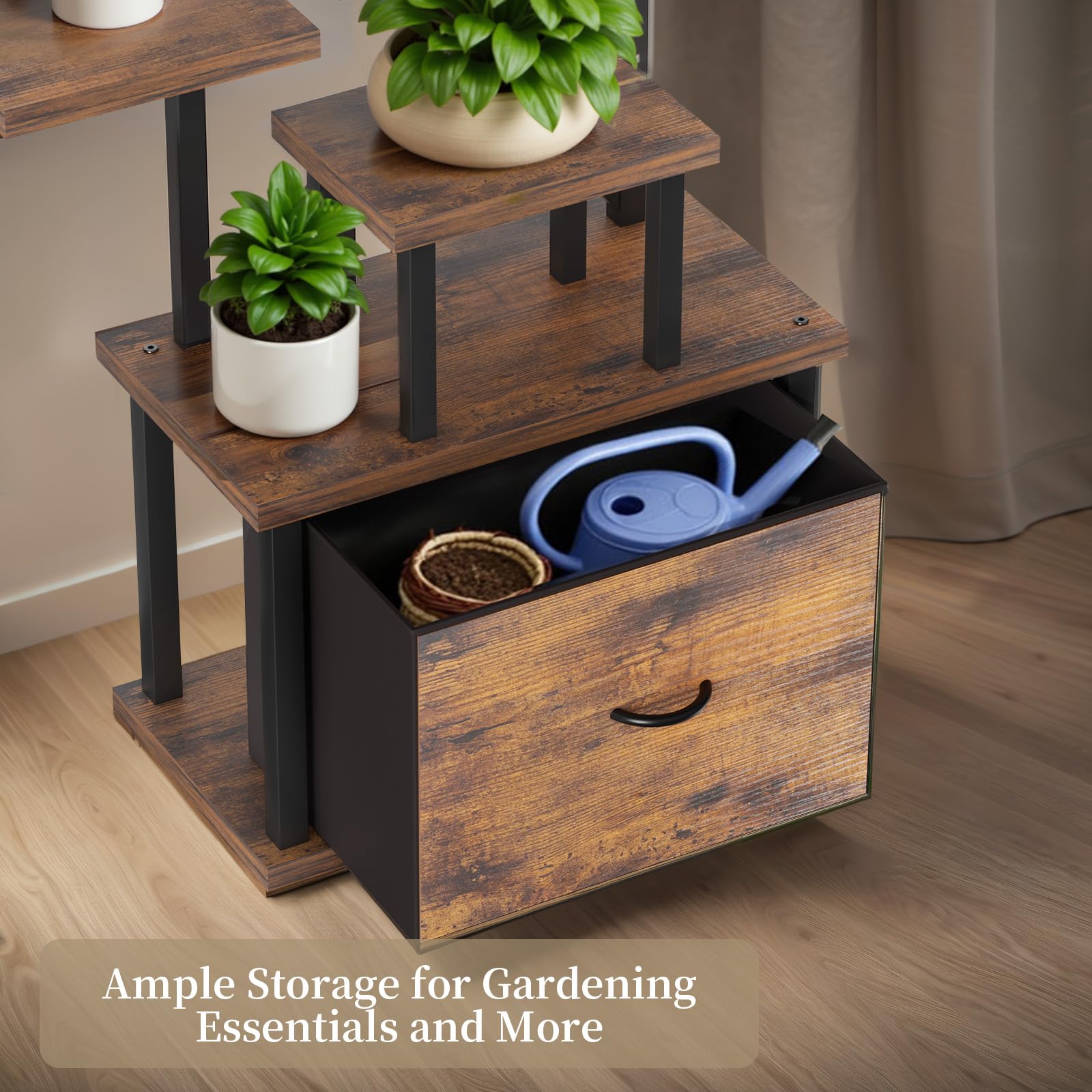 Tiered Plant Stand with Grow Light & Drawer