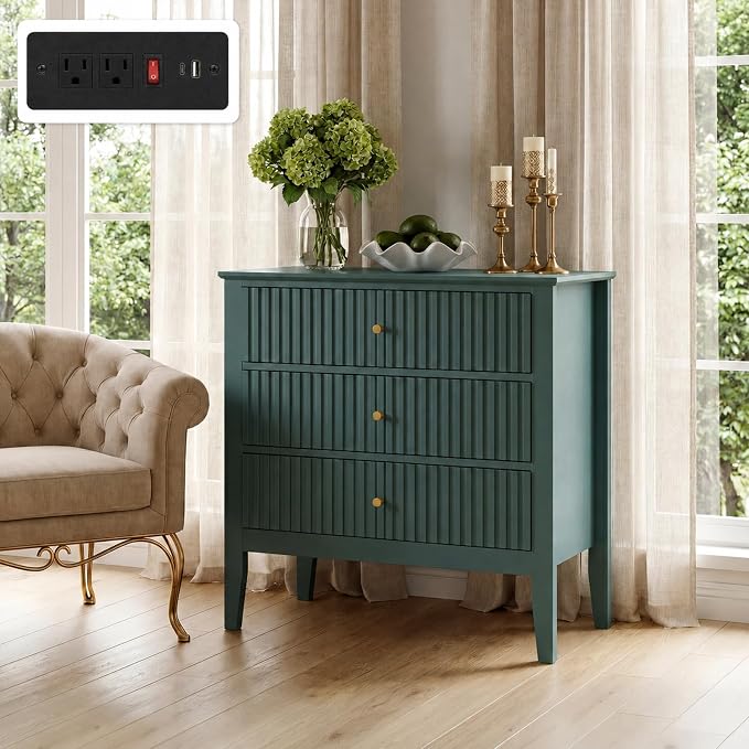 Fluted Nightstand with Charging Station