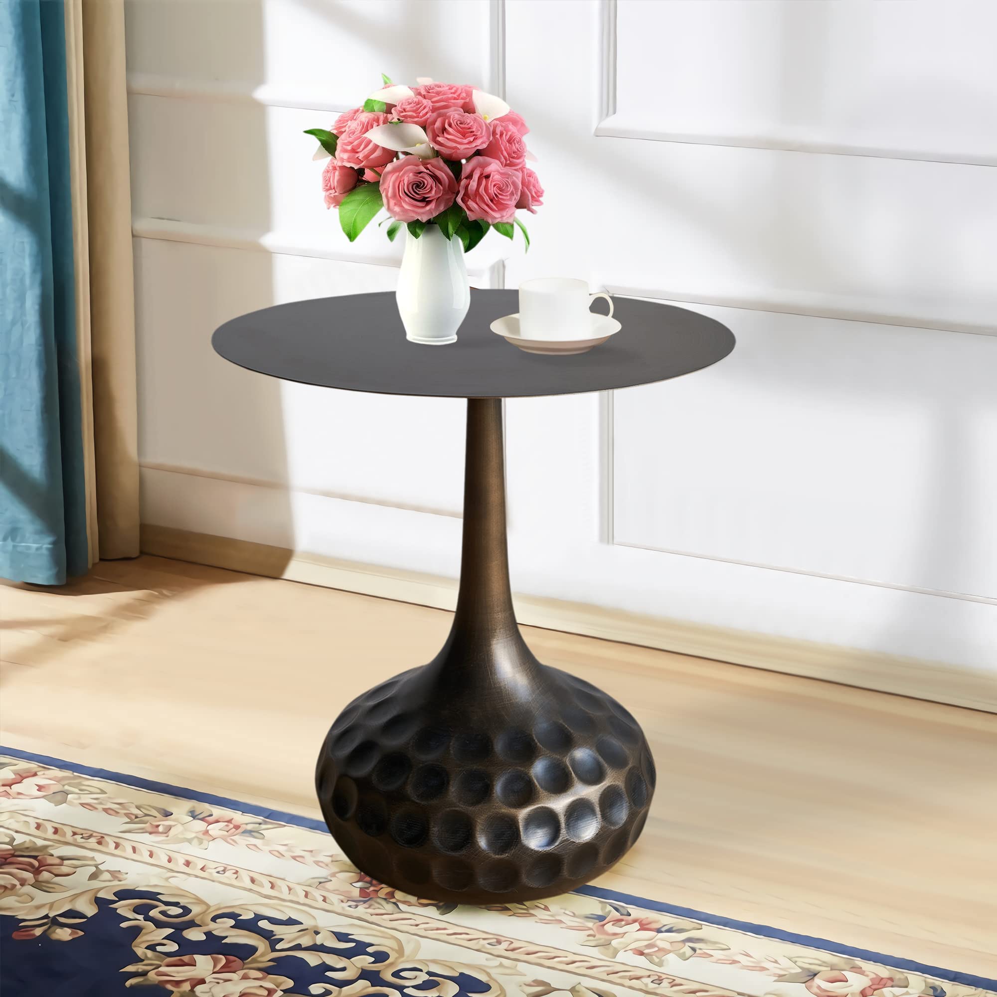Round Iron Pedestal Accent Table