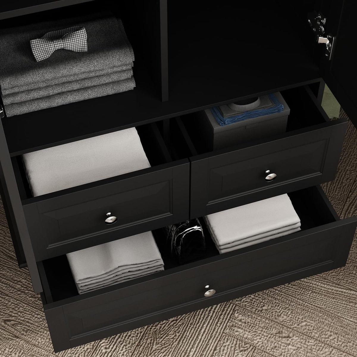 Black Wardrobe with 3 Drawers
