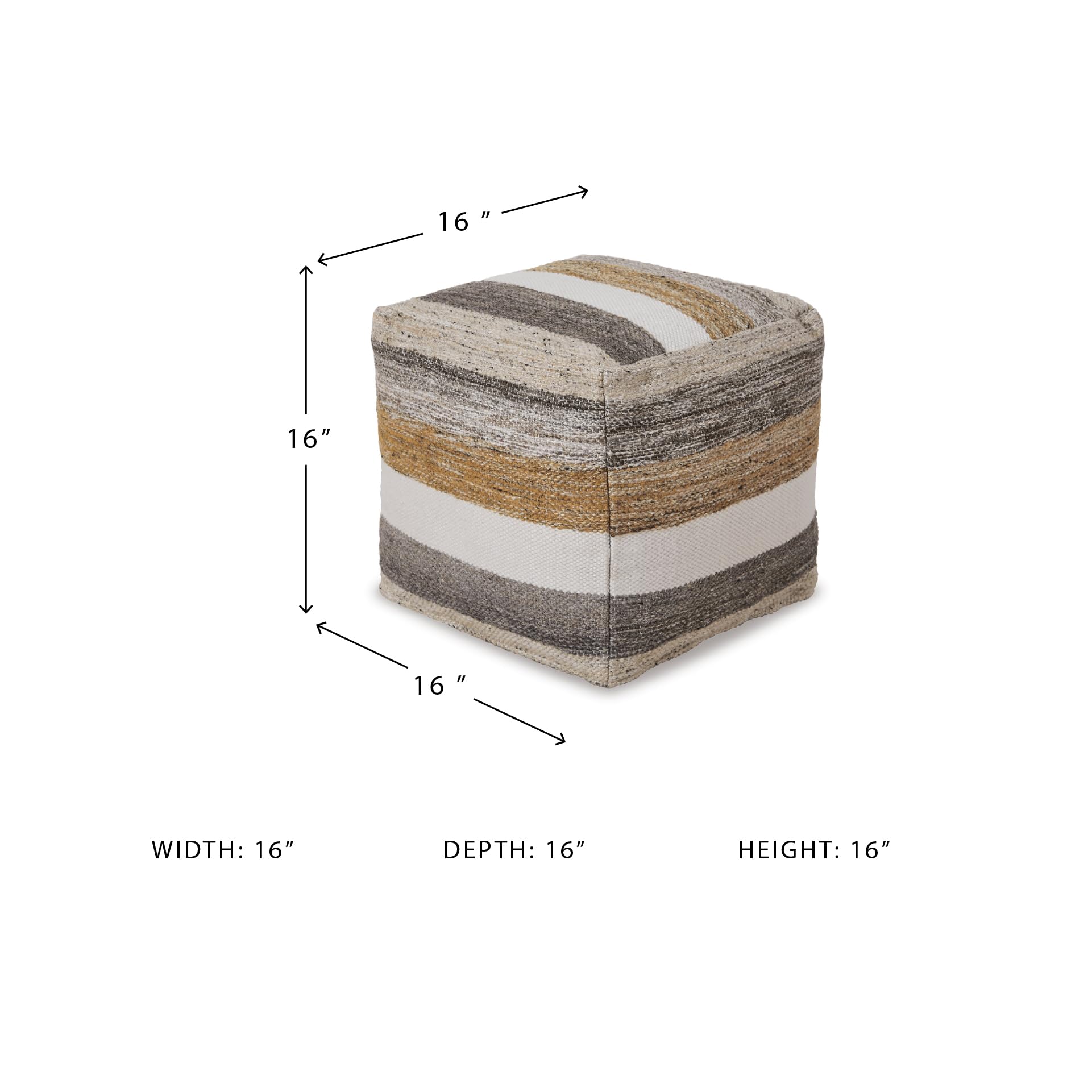 Signature Design by Ashley Josalind 16 Inch Casual Wool Pouf, Gray & Beige