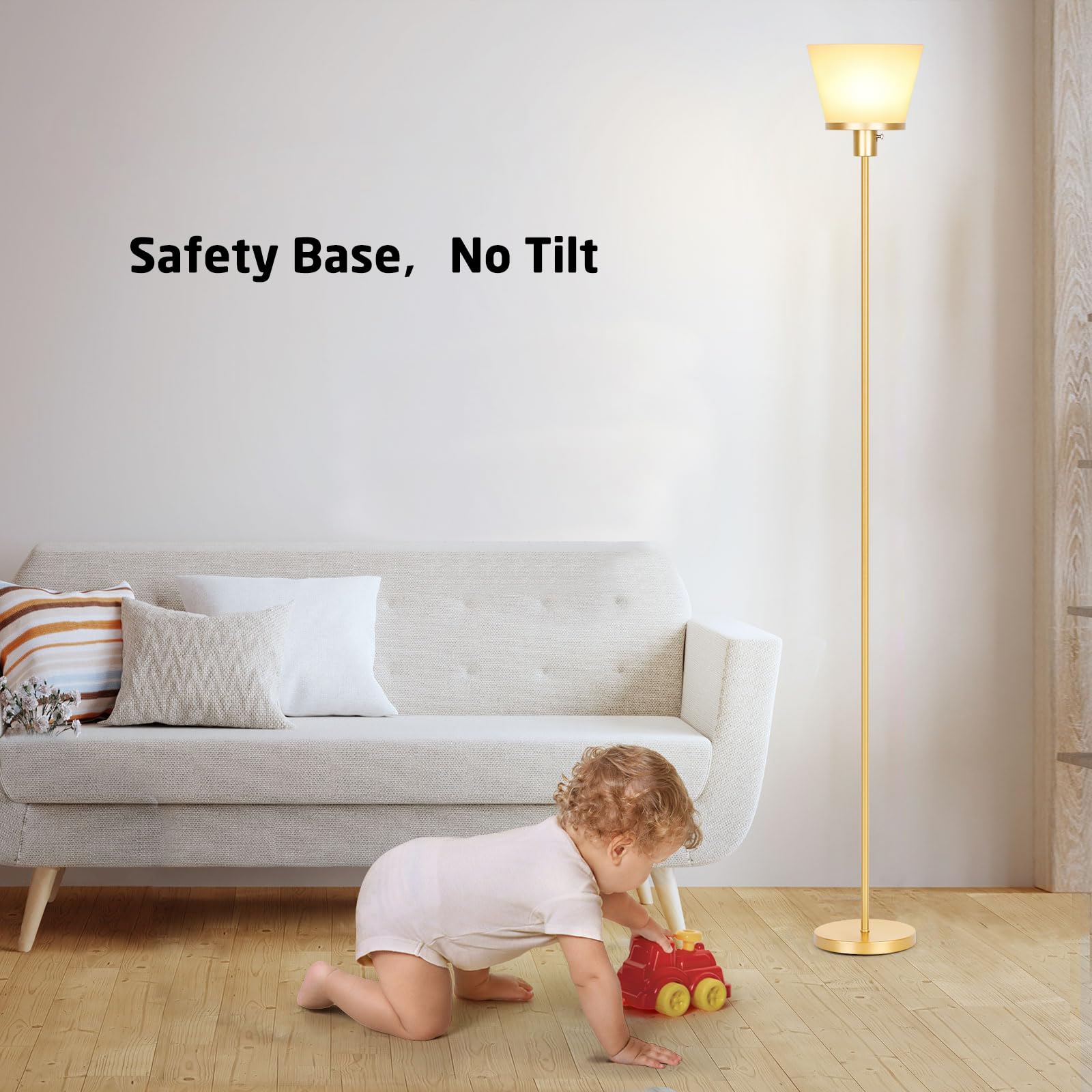 Kukobo Standing Lamp for Bedroom, Gold Floor Lamp with White Plastic Shade, Modern Tall Standing Lamps Bright Floor Lamp for Living Room Office, Bulb Not Included.