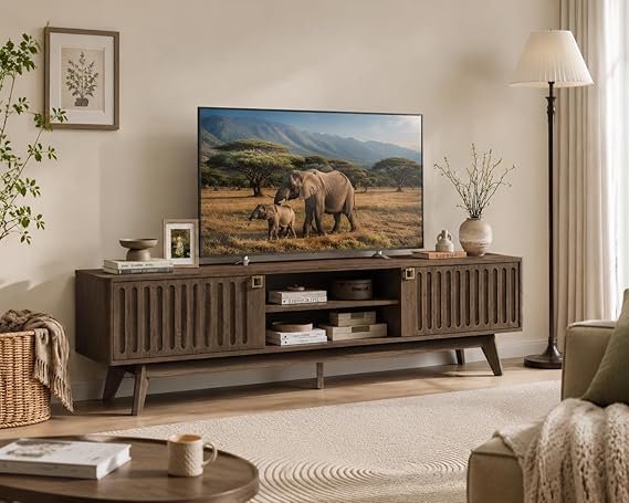 70" Fluted-Door TV Stand with Storage Cabinets
