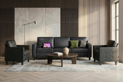 Black Faux Leather Sofa and Chair Set