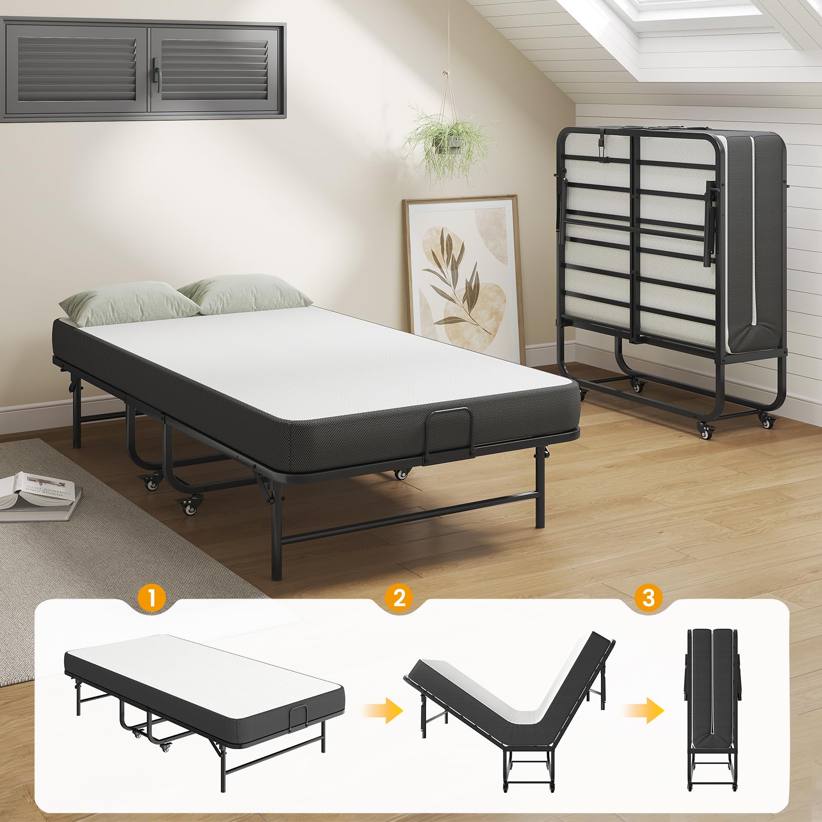 Folding Bed with Memory Foam Mattress
