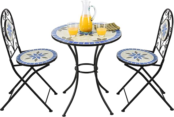 3-Piece Mosaic Bistro Set – Folding Chairs & Patio Table