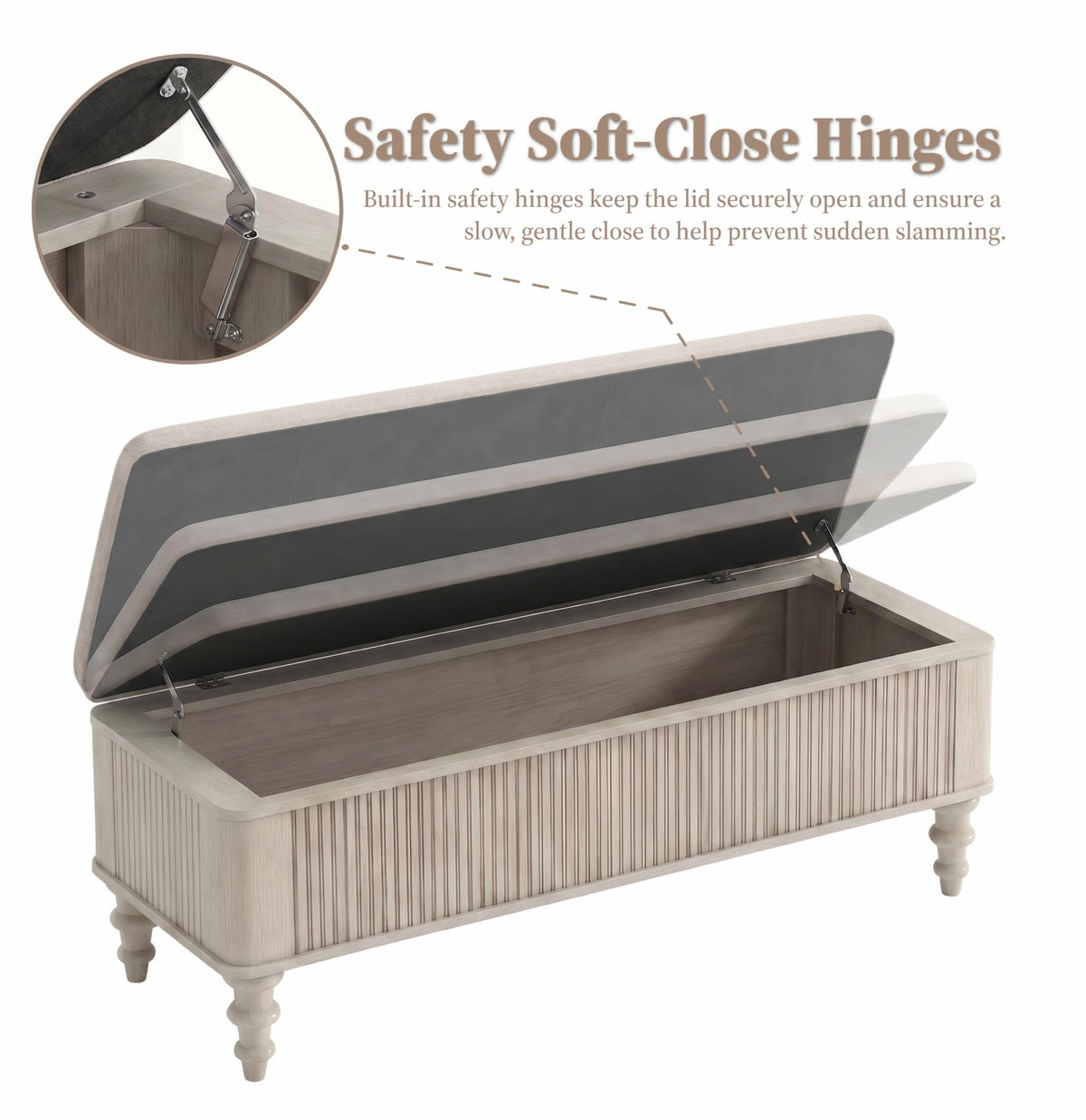 Solid Wood Upholstered Storage Bench