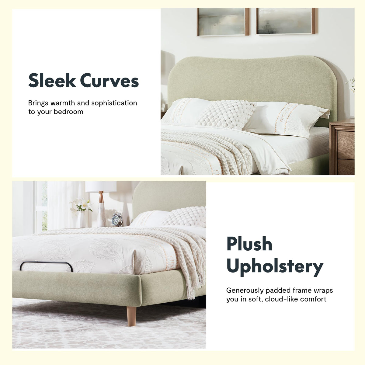 FLEXISPOT Queen Adjustable Bed with Boucle Upholstered Bed Frame, Green