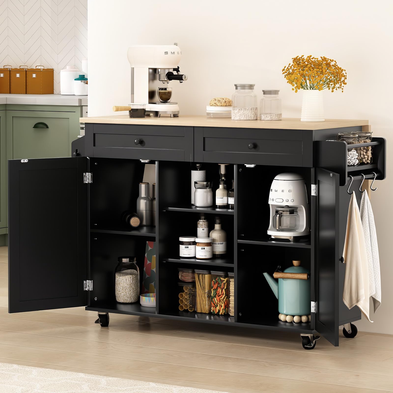Rolling Kitchen Island with Drop Leaf