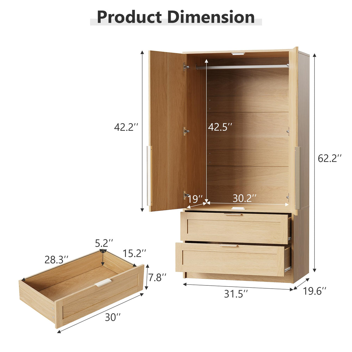 Fluted Wardrobe with 2 Drawers