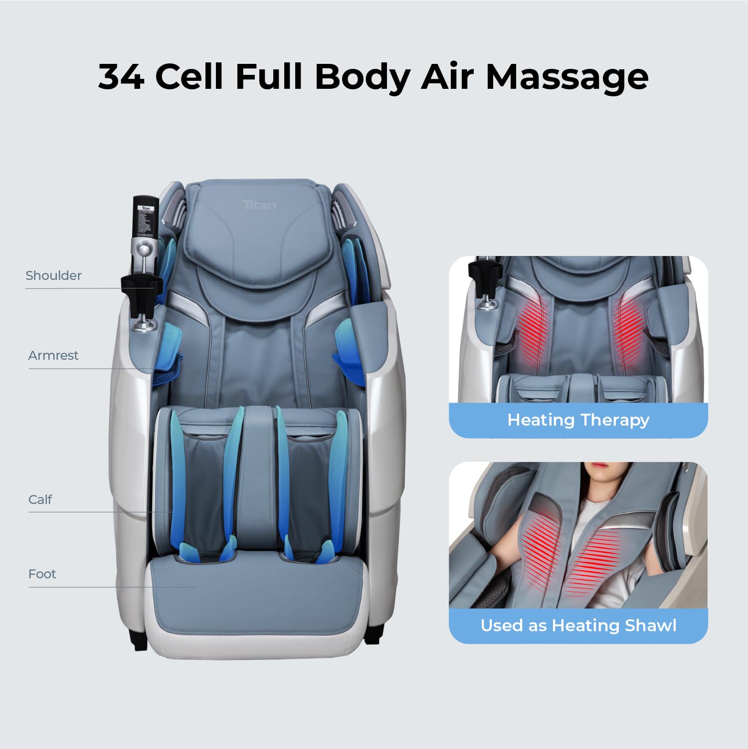 Titan Rejūv 4D l Full Body Massage Chair l Soothing Heating Therapy l Stretching Program l Intelligent Health Detection l Ai Series l Voice Recognition l Zero Gravity Reclining l Space Saving (Blue)