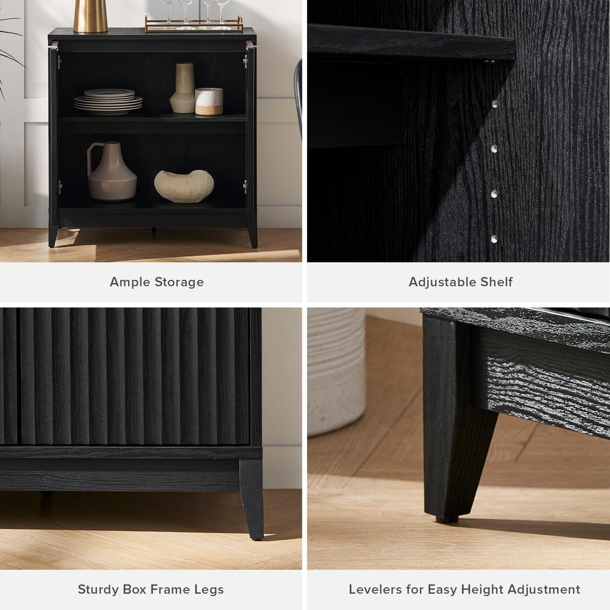 mopio Brooklyn Storage Cabinet, Sideboard, Credenza (Black, Set of 2)