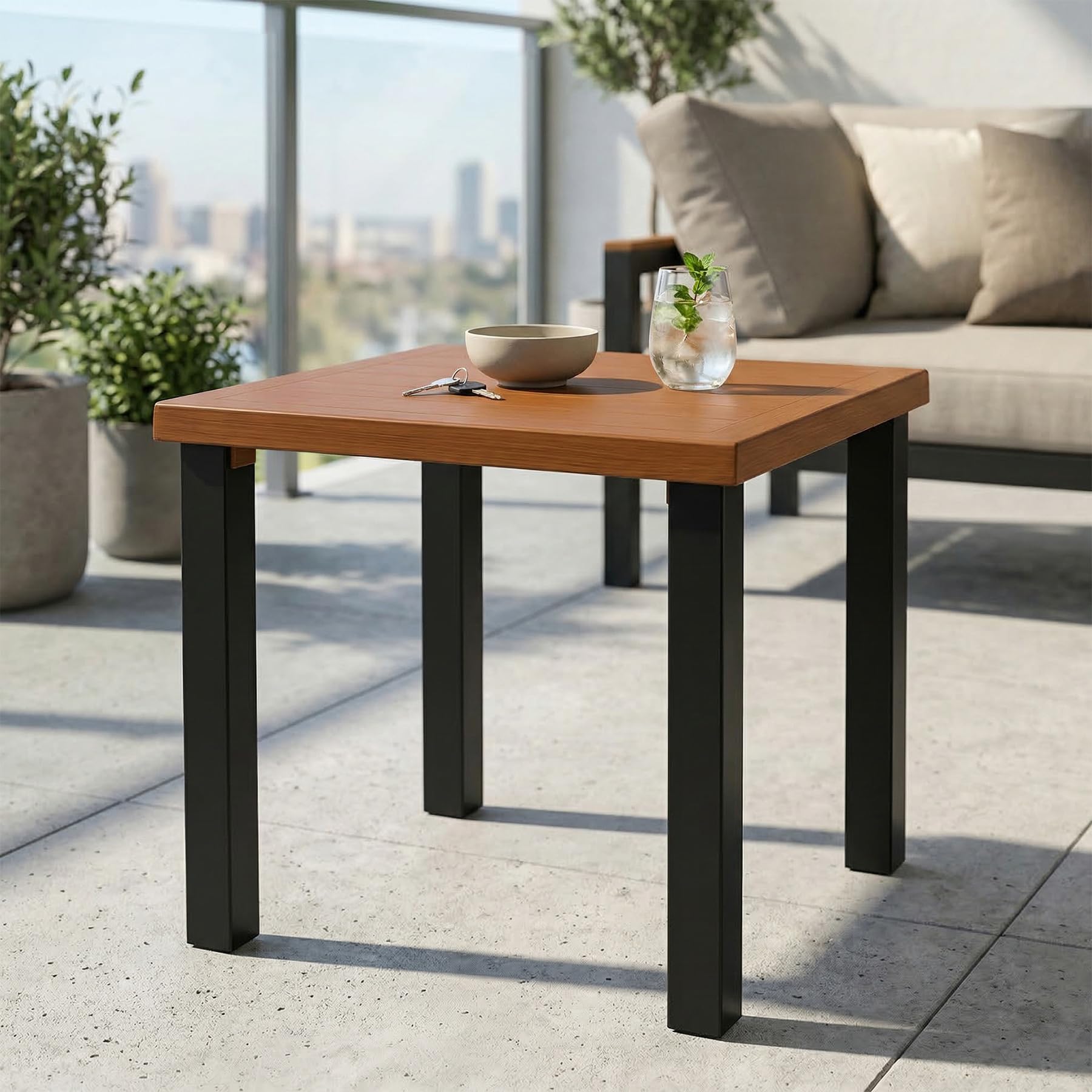 Square Outdoor Side Table with Metal Tabletop