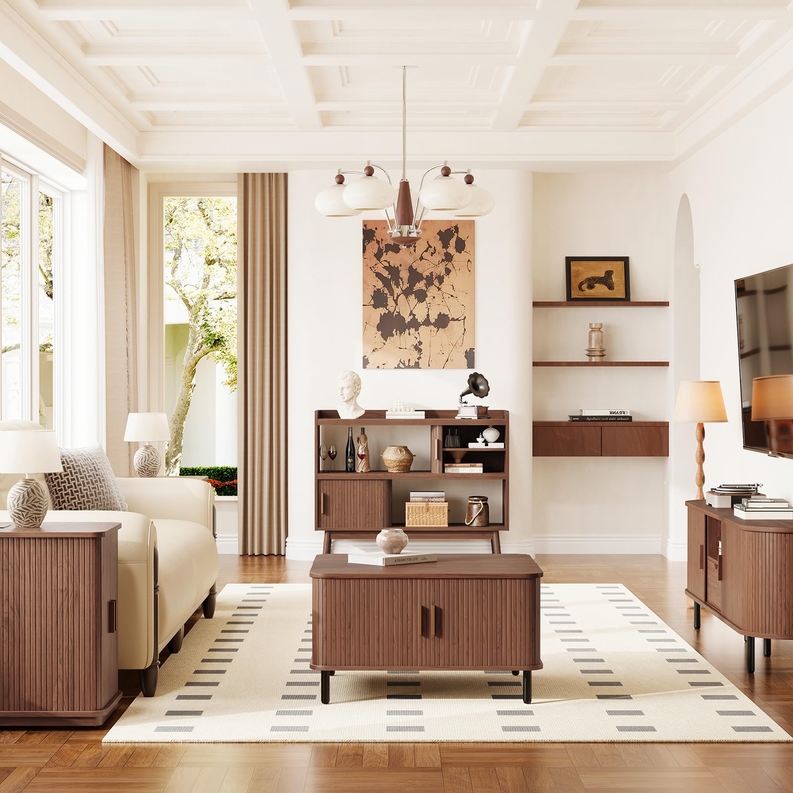 44" Sideboard Buffet Cabinet with Outlet & Sliding Doors