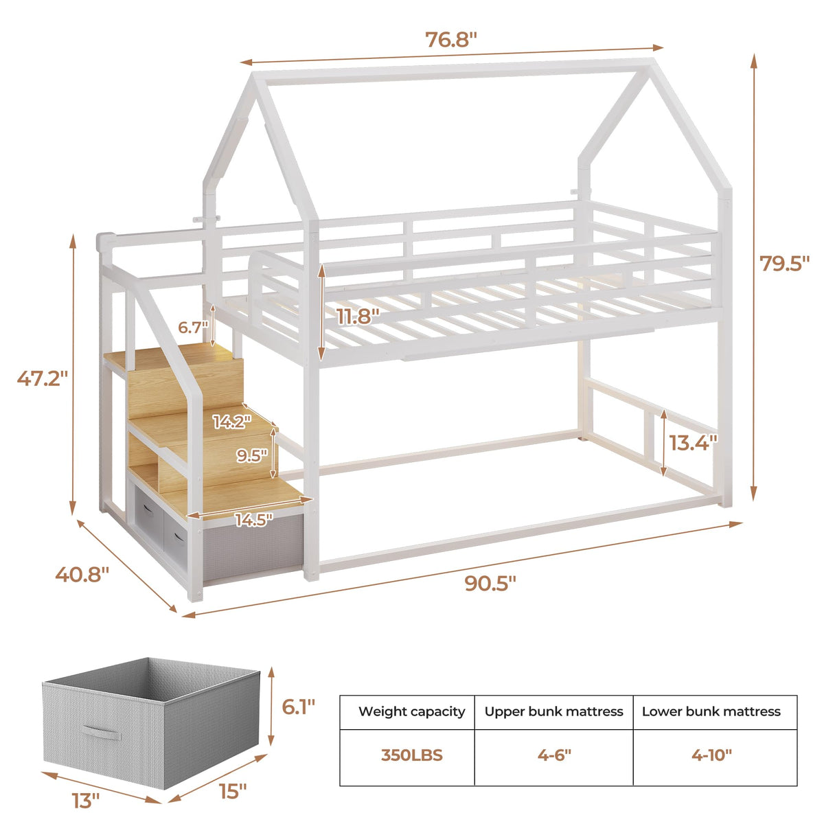 Jocoevol Metal Bunk Bed Twin Over Twin with Storage Staircase, Clothes Rack, LED Twin Bunk Beds for Kids with 2 Storage Drawers, Full-Length Guardrail, No Box Spring Needed, Easy Assembly, White