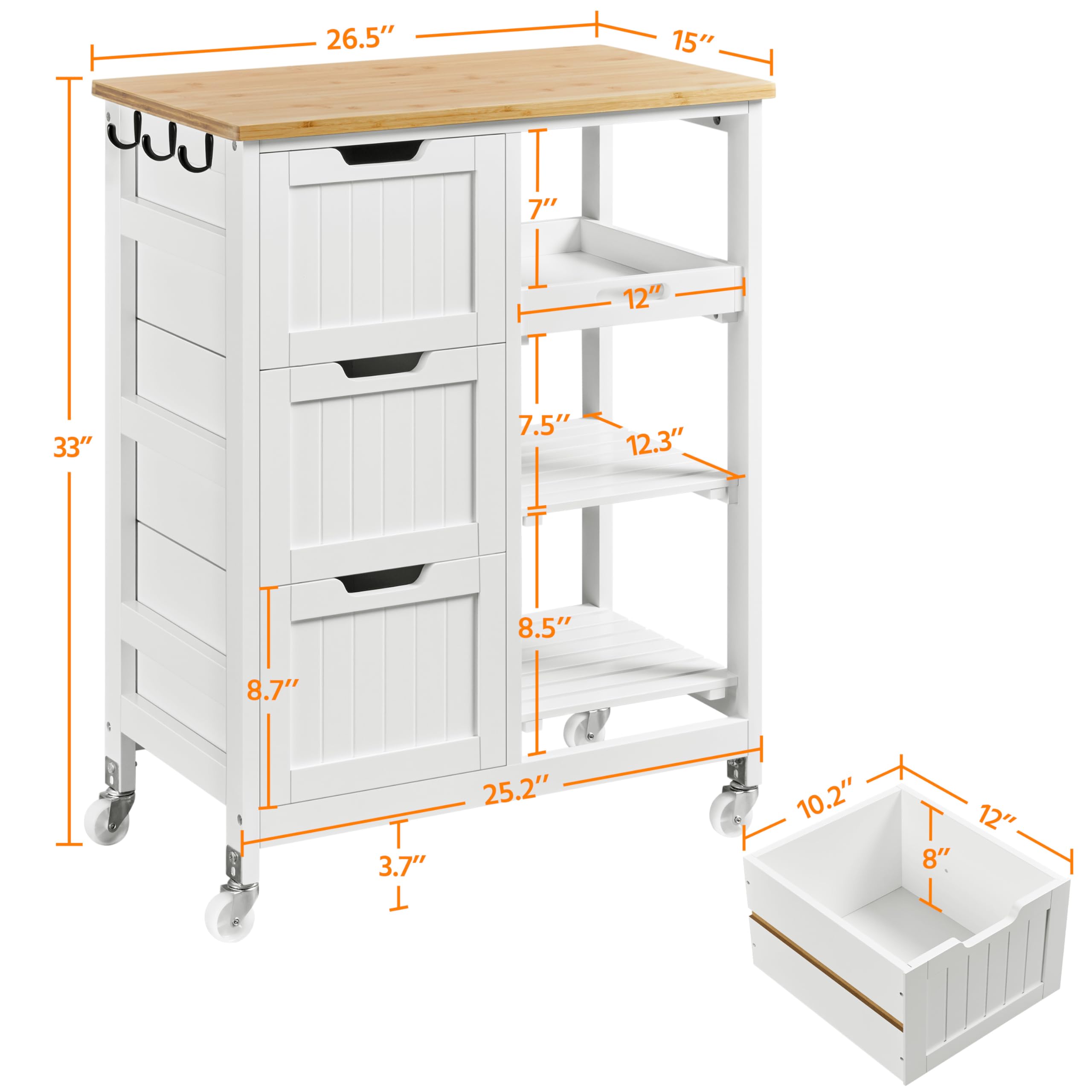 Rolling Kitchen Island Cart with Storage