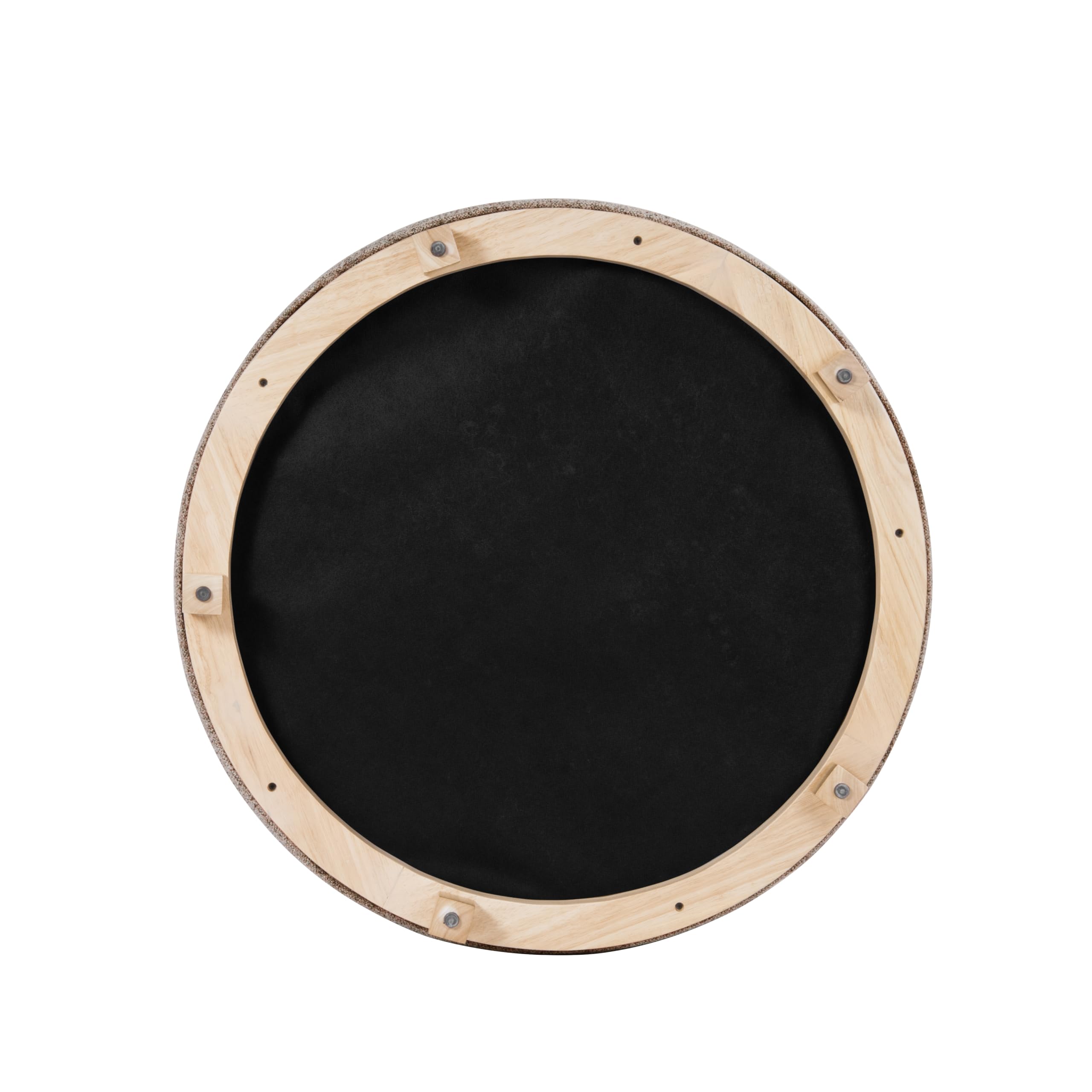 Round Upholstered Ottoman with Wood Base